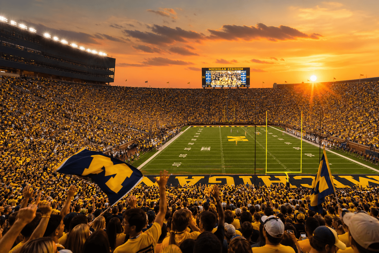 Football stadium at golden hour